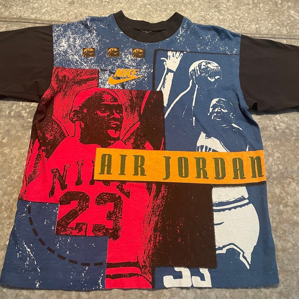 Vintage 90s Nike Air Jordan Shirt Large AOP All Over Print Colorblock Rare 23